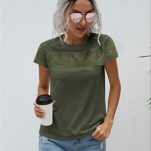 Olive Green Lace Detail Women's Top